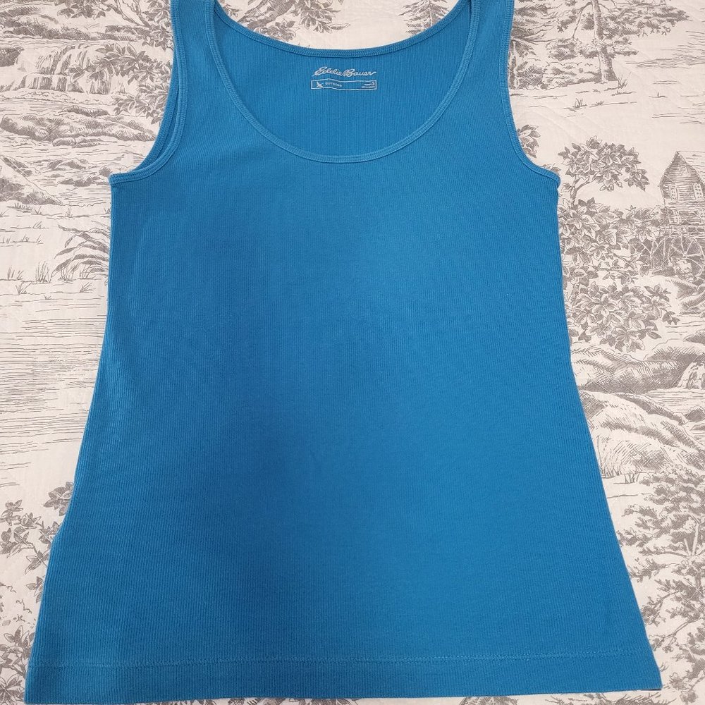 Eddie Bauer Turquoise Blue Cotton Ribbed Tank Size Small